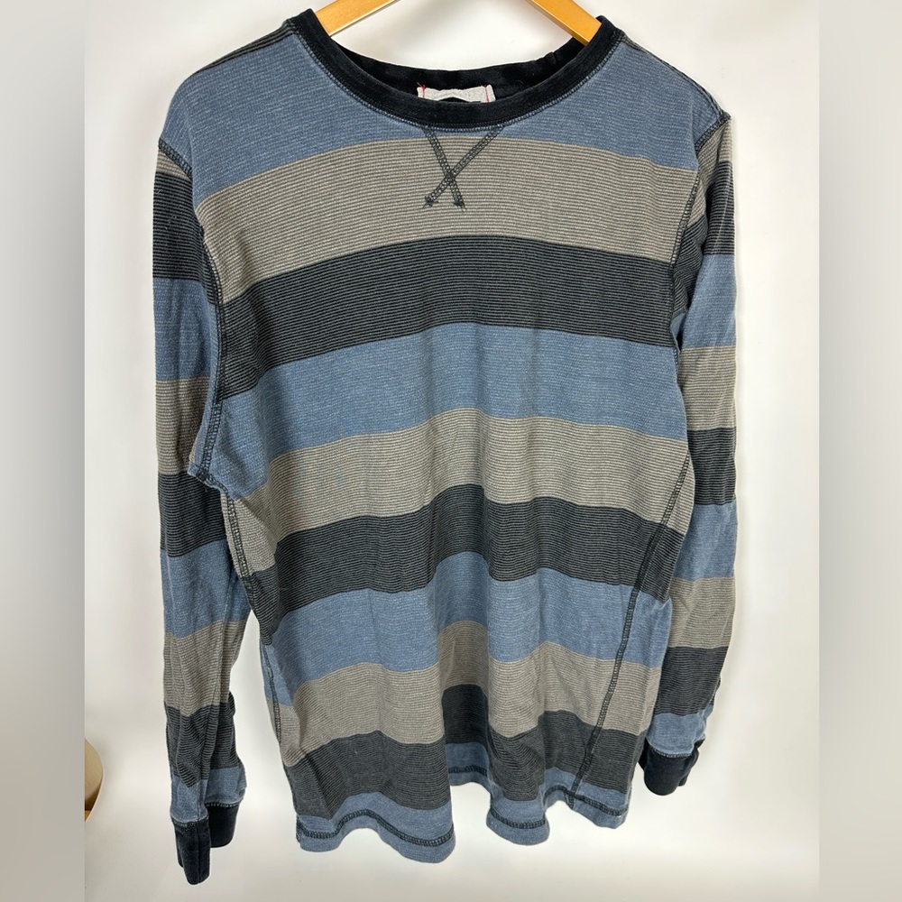 Counter Intelligence Men’s XL Grey‎ Blue Striped Thick Shirt Thin Sweatshirt